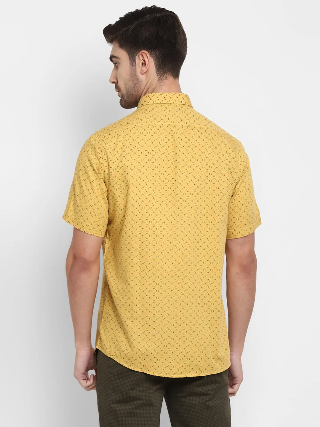 Printed Yellow Slim Fit Casual Shirt