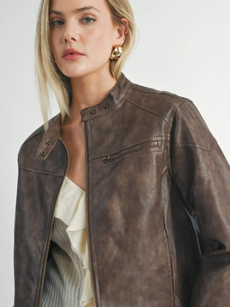 Rebel Vegan Leather Jacket - Chocolate