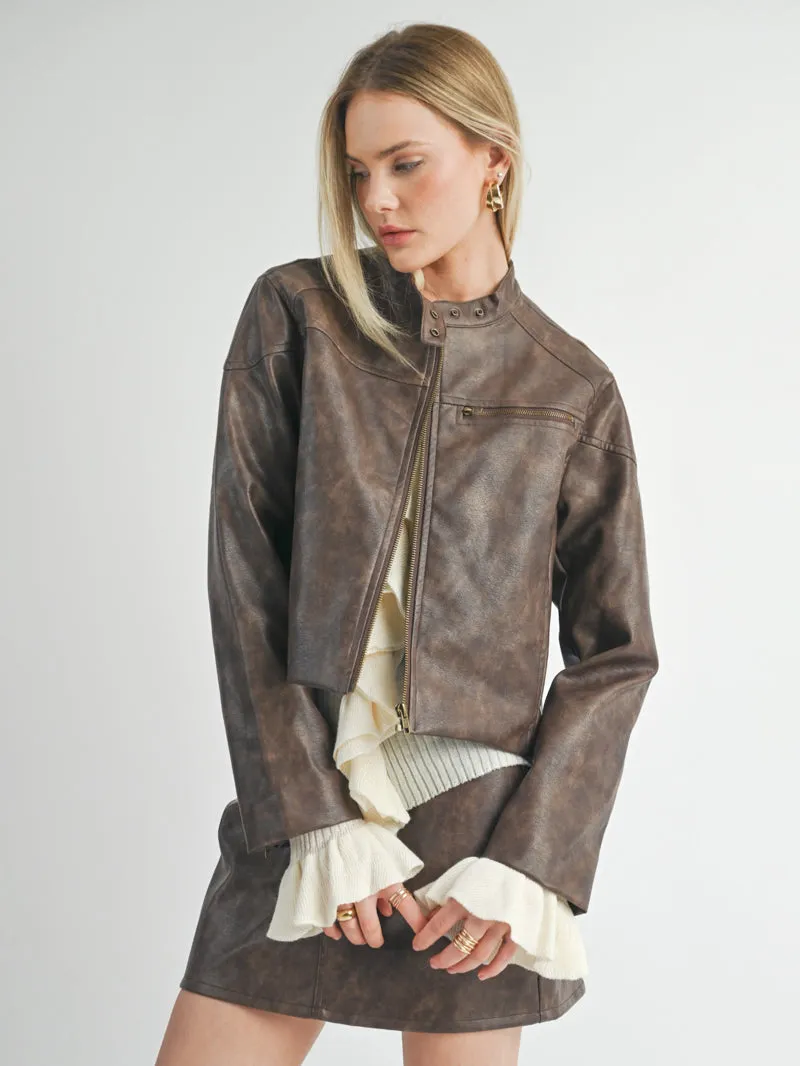 Rebel Vegan Leather Jacket - Chocolate