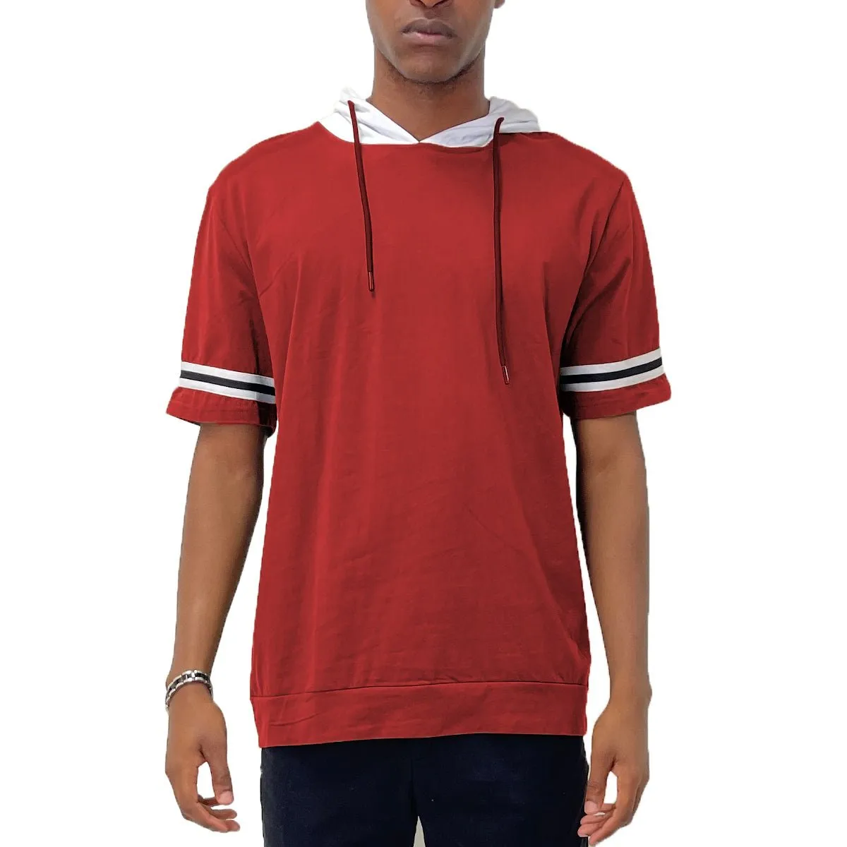 Red Taped Sleeve Hoodie Tee