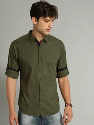 Roadster Men Olive Green Slim Fit Solid Casual Shirt