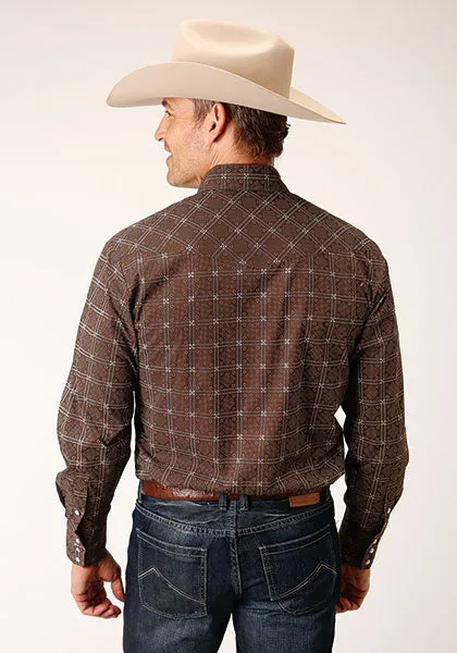 Roper Men's Brown/White Retro Print Western Snap Shirt