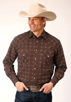 Roper Men's Brown/White Retro Print Western Snap Shirt