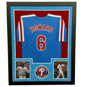 Ryan Howard Signed Philadelphia Blue Custom Double-Suede Framed baseball Jersey (JSA)