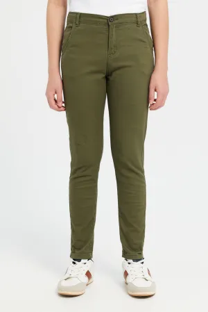 Senior Boys Olive Basic Casual Trousers