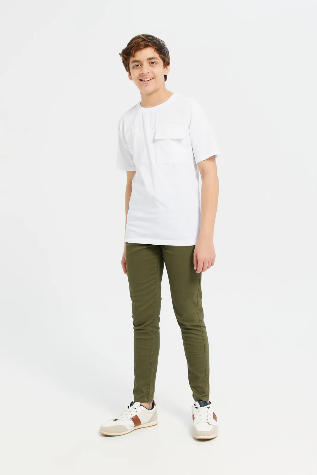 Senior Boys Olive Basic Casual Trousers