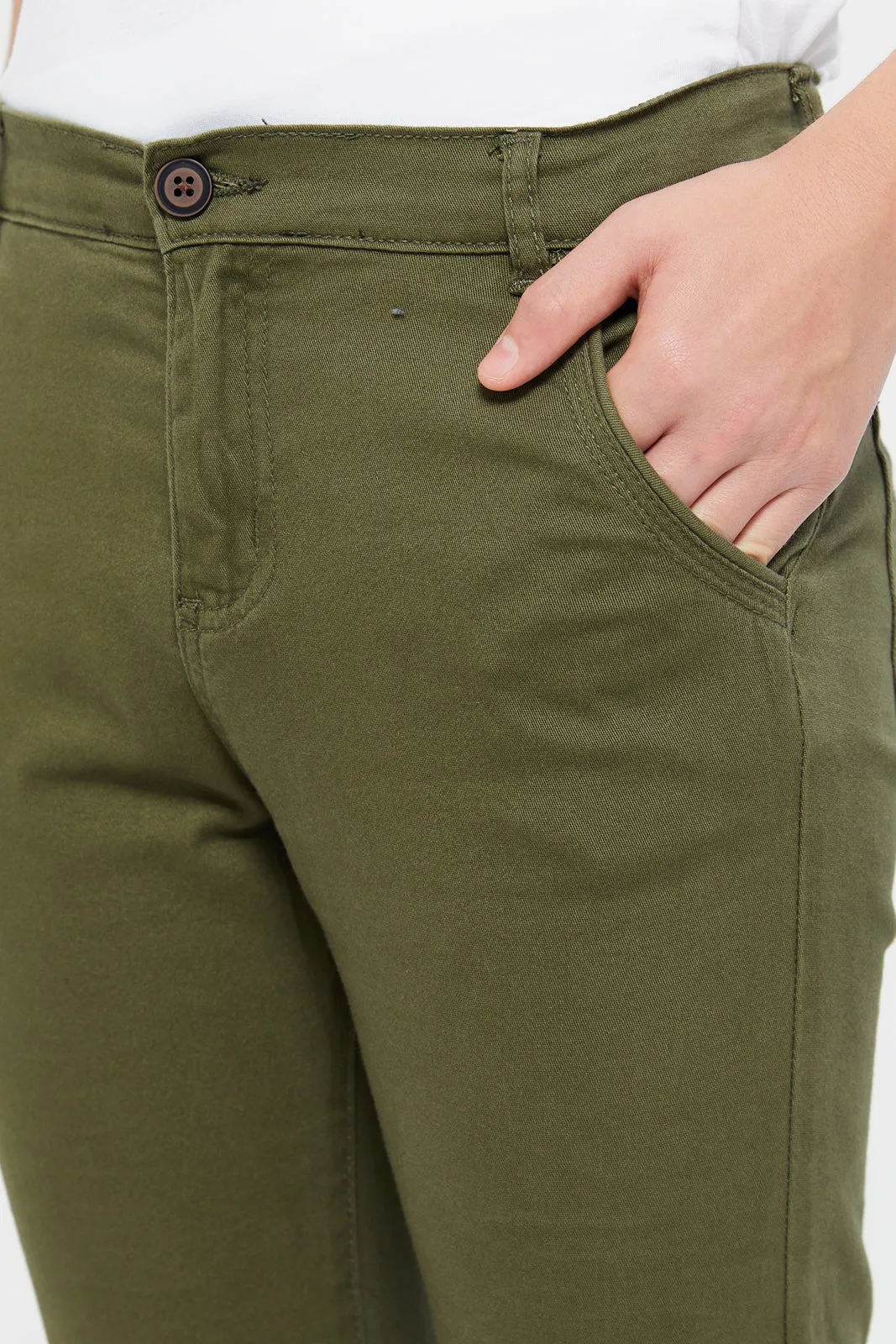 Senior Boys Olive Basic Casual Trousers