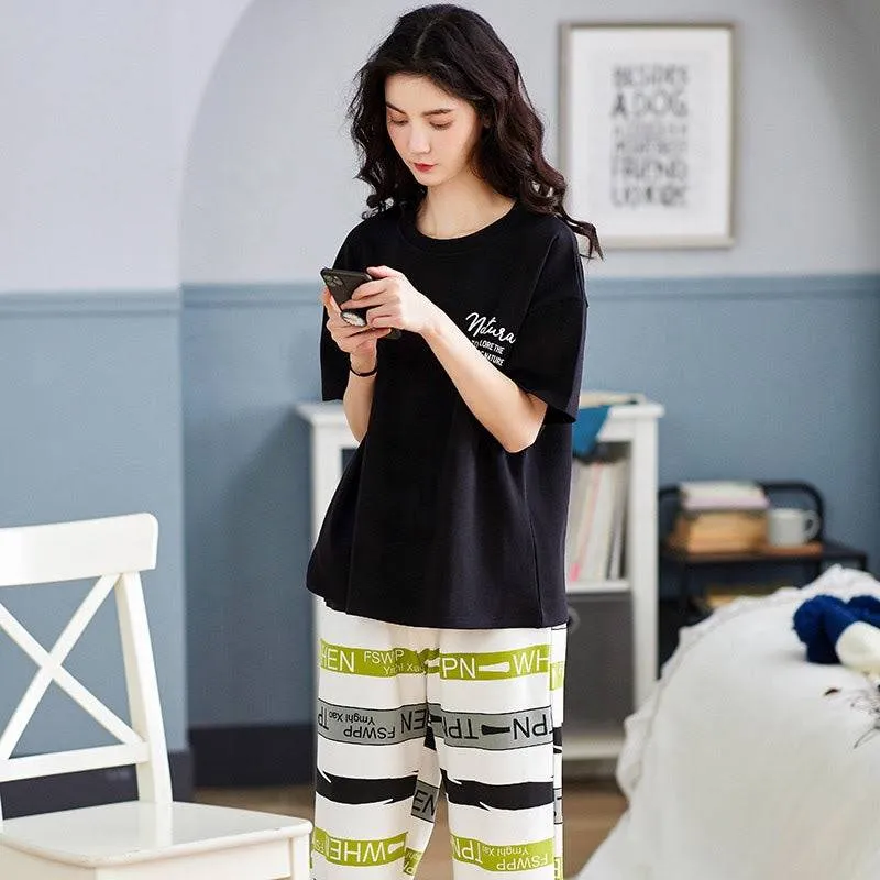 Sleep Wear 100% Soft Cotton Black & Yellow Pajama Set Lounge wear M L XL XXL 3XL