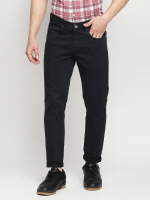 Spykar Charcoal Grey Cotton Slim Fit Tapered Length Trouser For Men