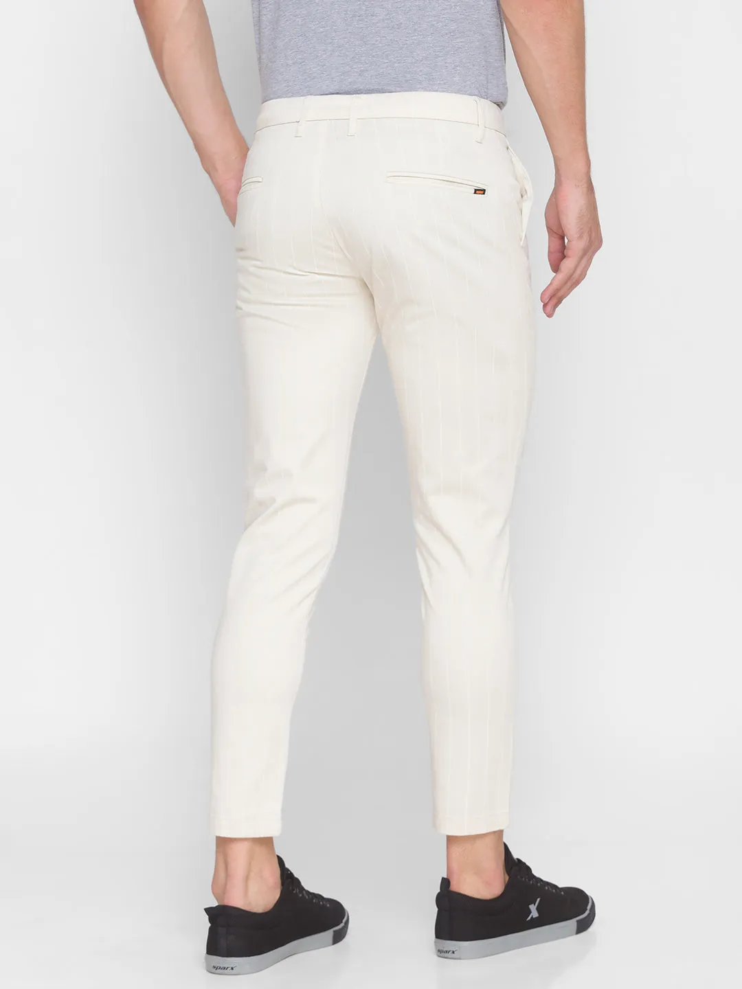 Spykar Men White Cotton Slim Fit Casual Trouser