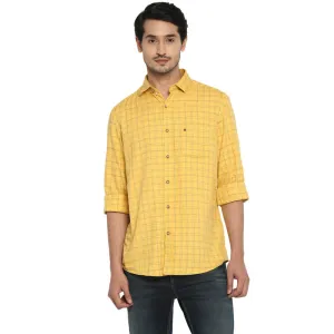 Turtle Men Cotton Yellow Slim Fit Checkered Shirts