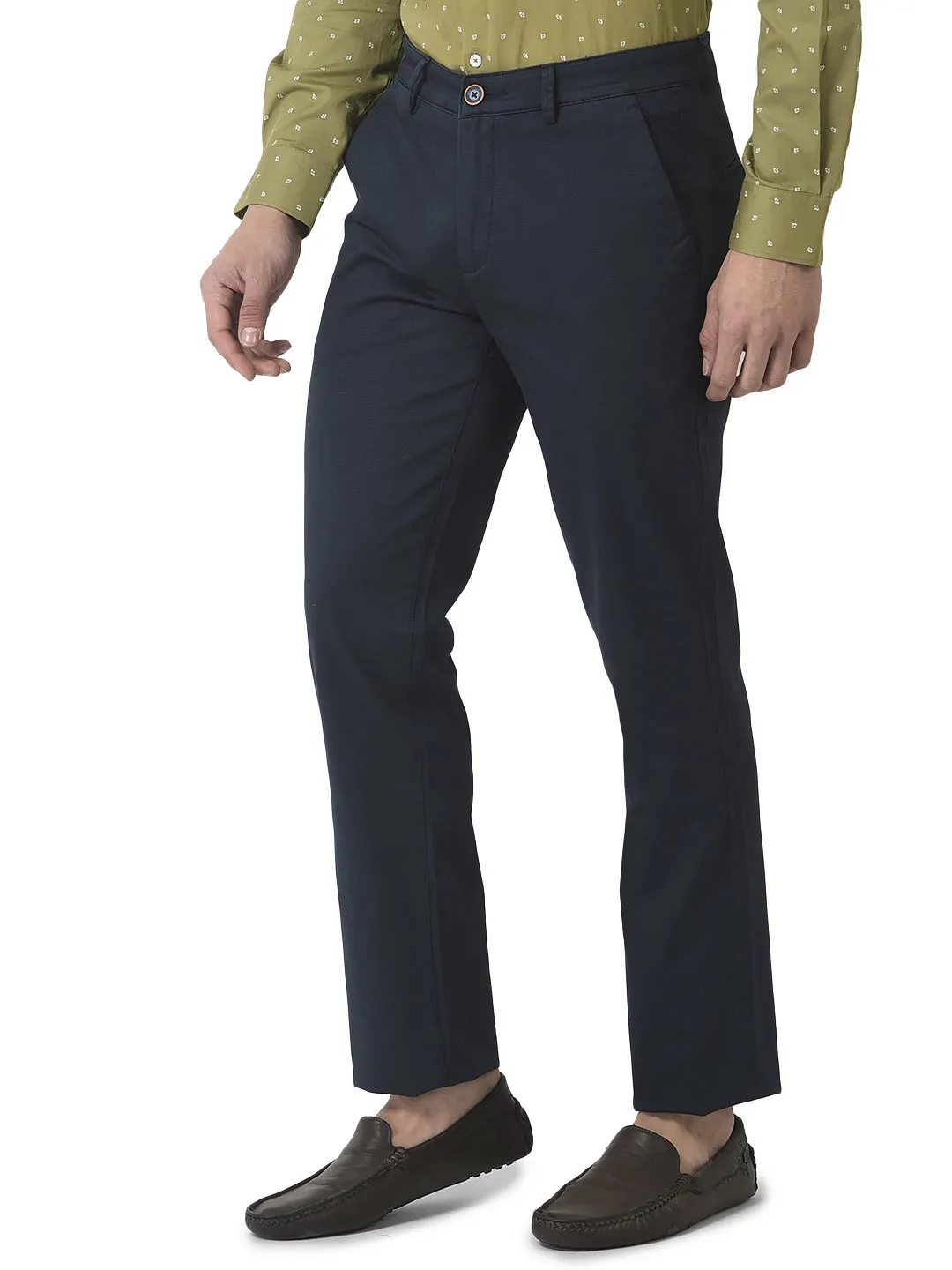 Turtle Men Navy Blue Ultra Slim Fit Printed Casual Trousers