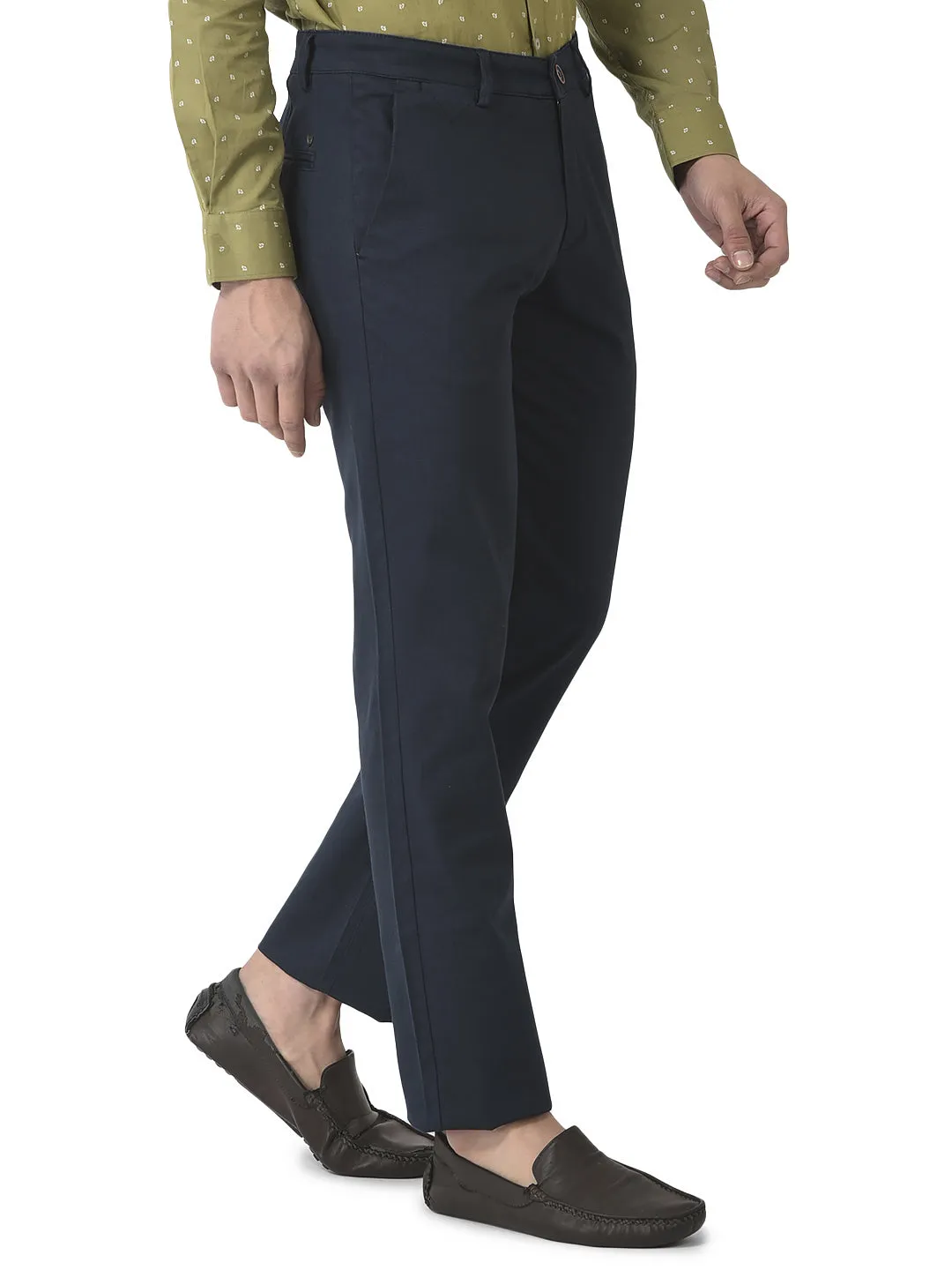 Turtle Men Navy Blue Ultra Slim Fit Printed Casual Trousers