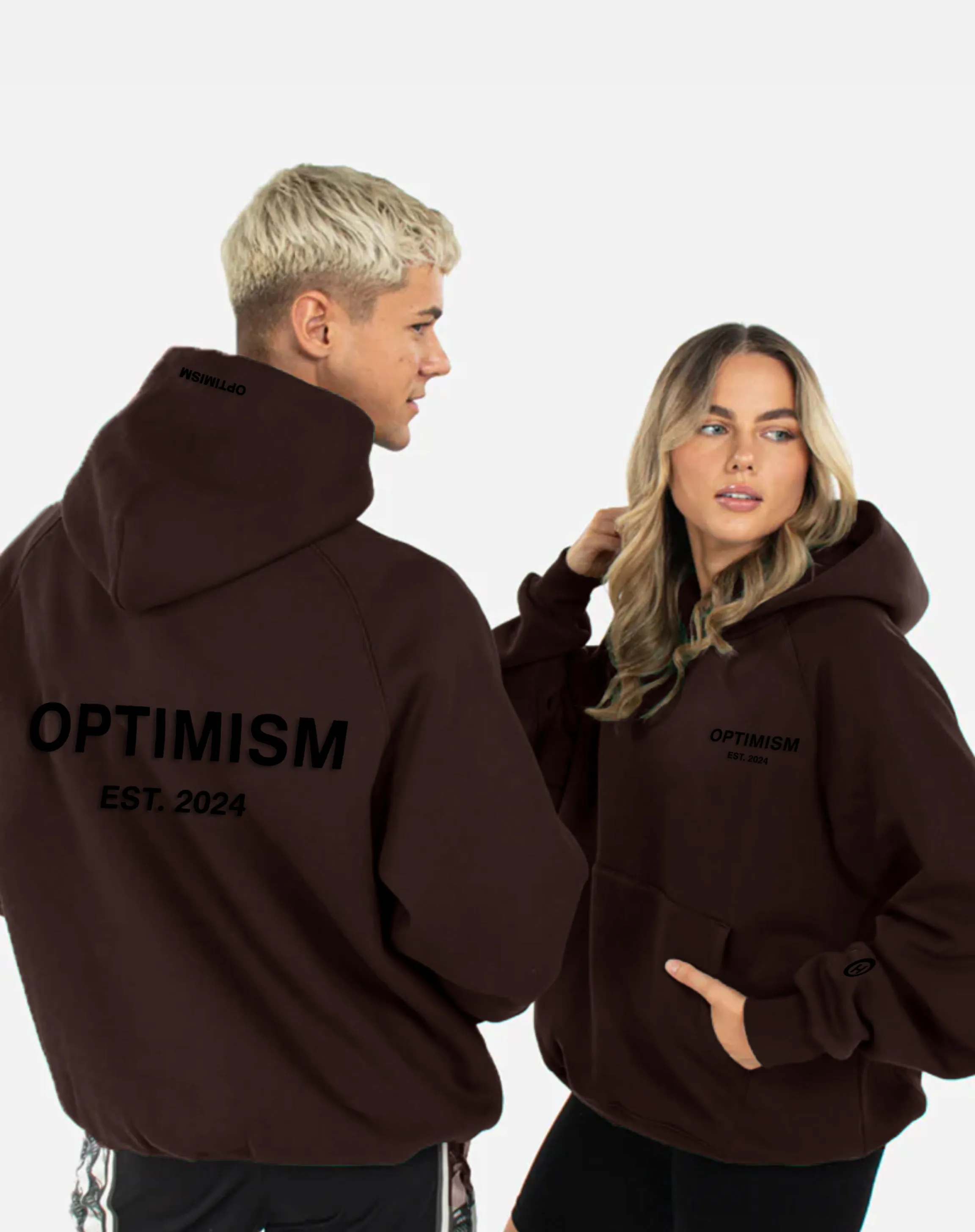 Unisex Premium Fleece- Hoodie Oversized (Brown) Optimism