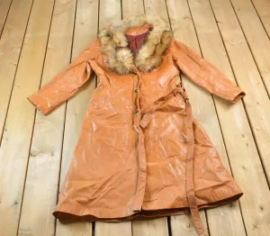 Vintage 1970s Genuine Leather Fox Fur Collar Trench Coat