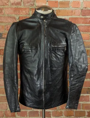 Vintage 70s Black Cafe Racer Leather Jacket Unisex Small