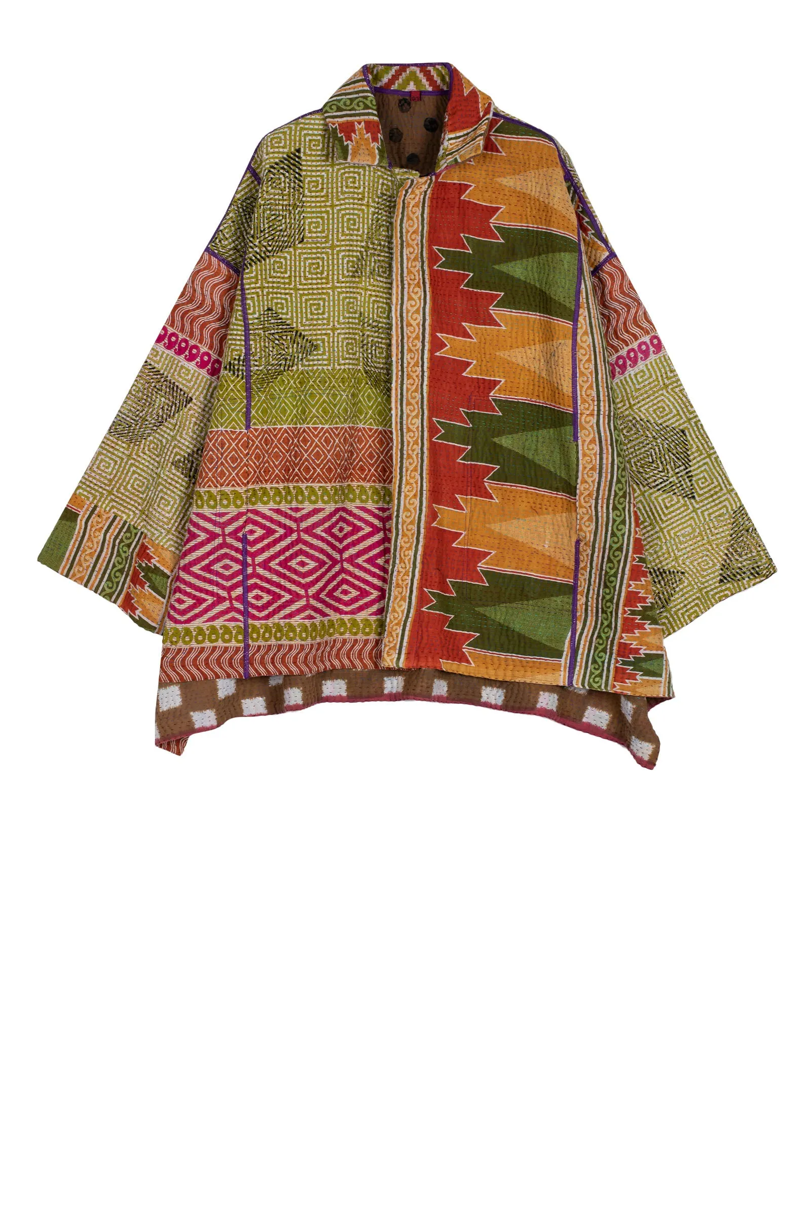 VINTAGE COTTON KANTHA OVERSIZED MINI COAT - cv4332-0024a -