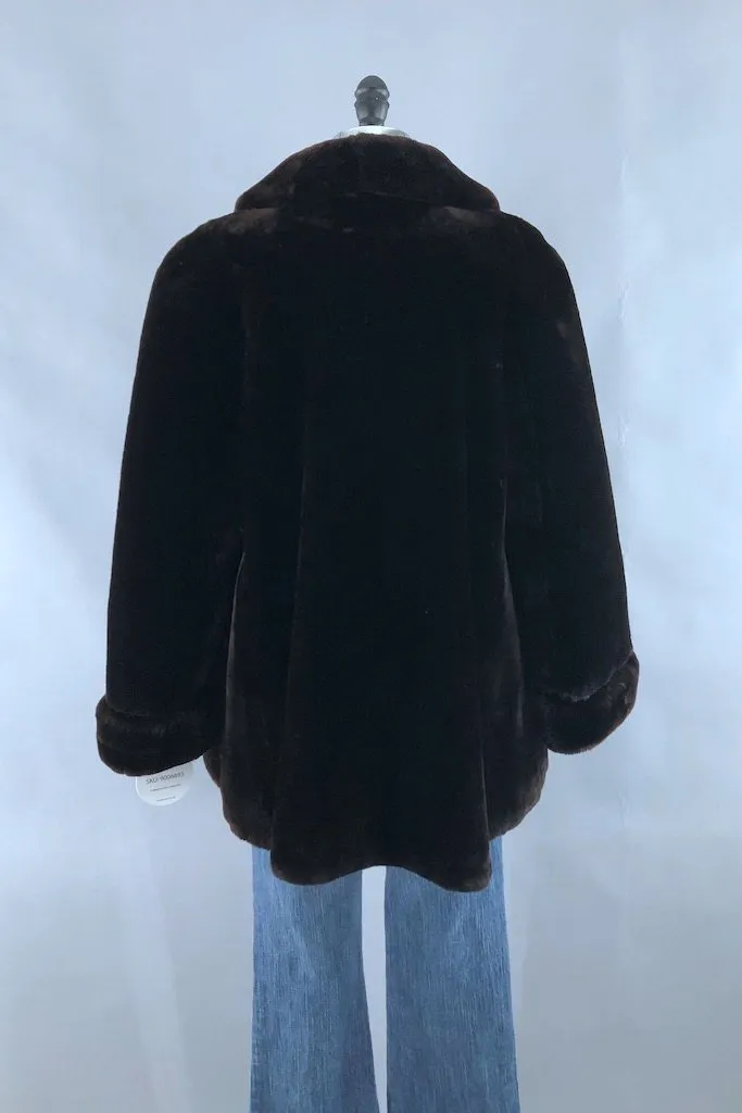 Vintage Dark Brown Mouton Fur Long Coat