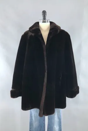 Vintage Dark Brown Mouton Fur Long Coat