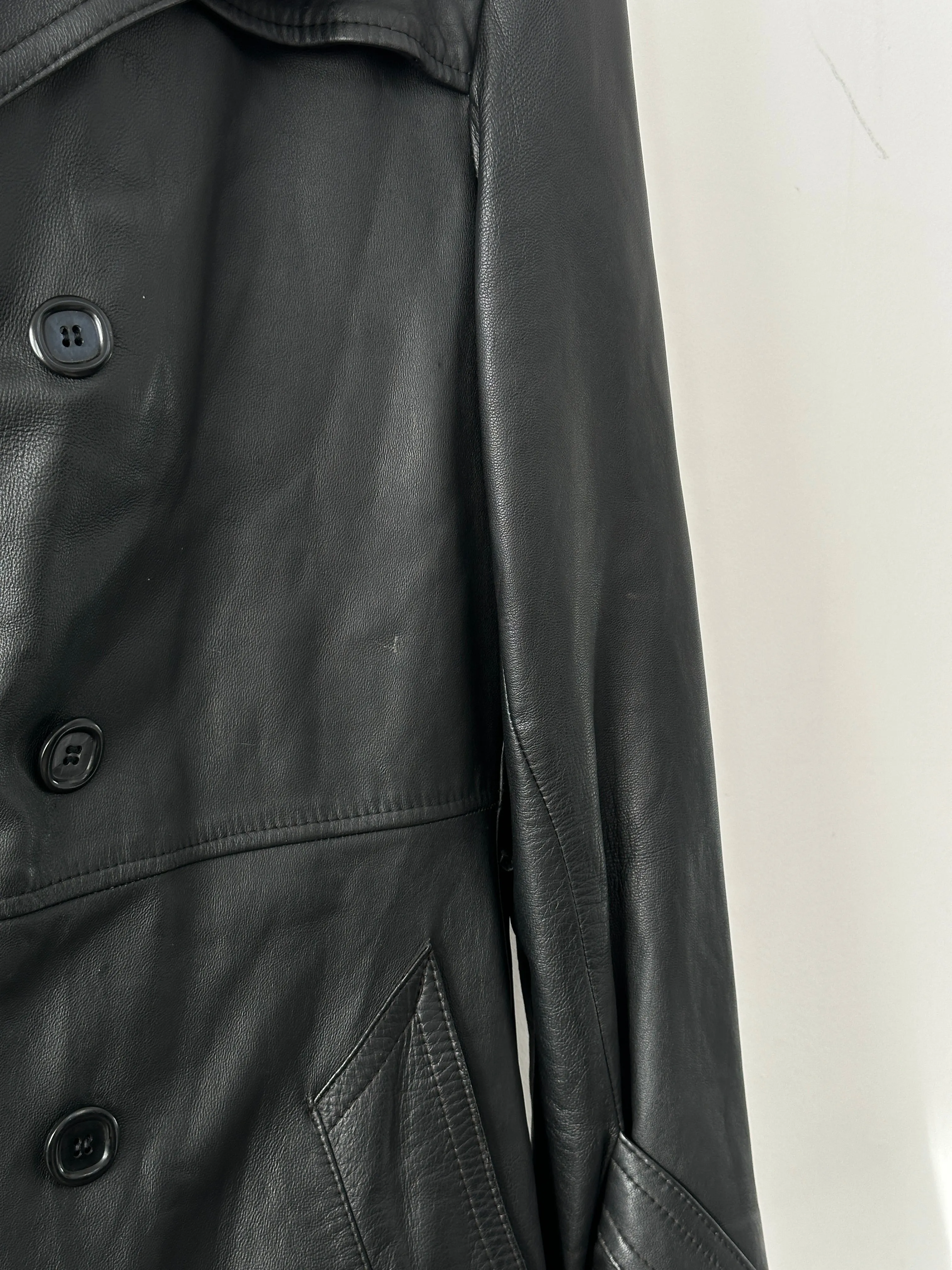 Vintage Leather Extreme Collar Trench Coat - L/XL