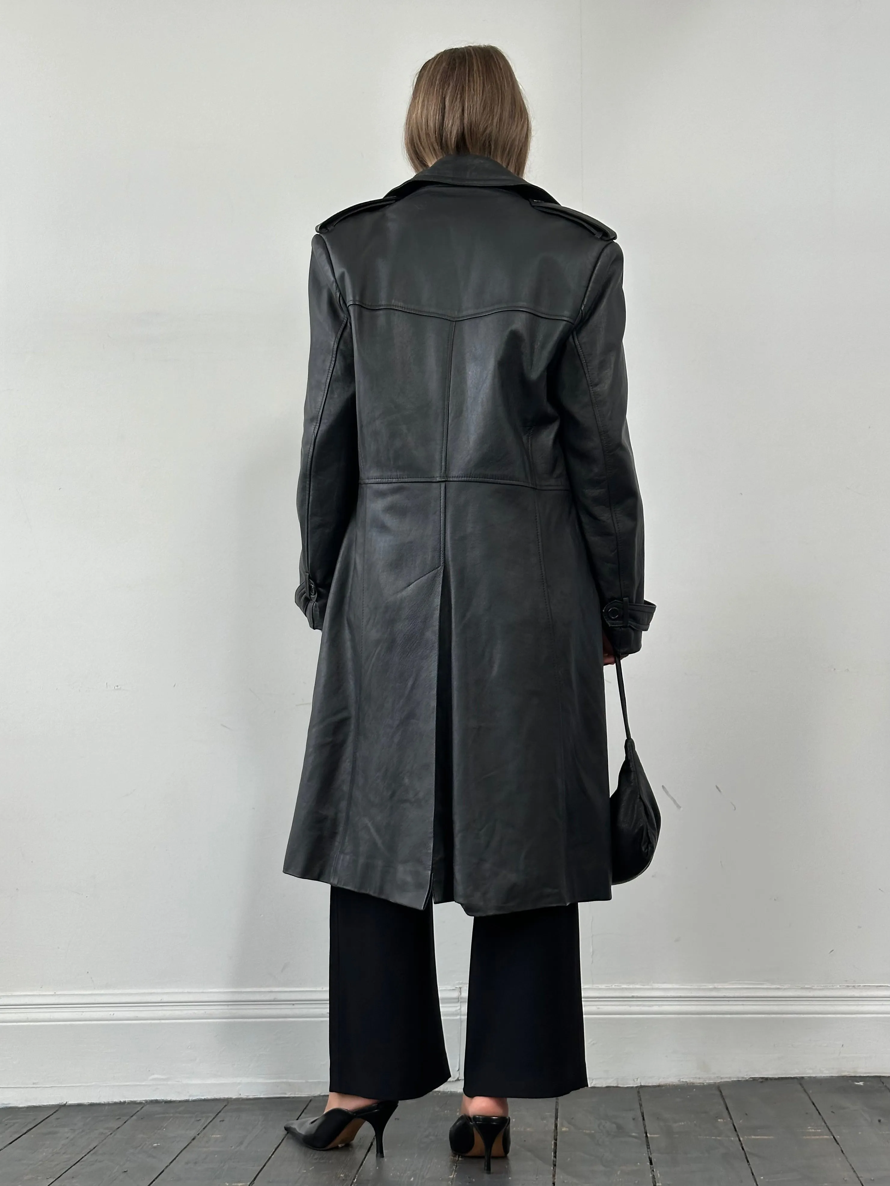 Vintage Leather Extreme Collar Trench Coat - L/XL