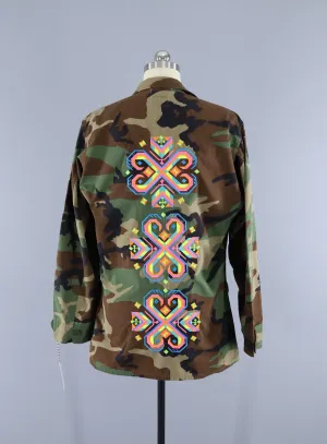 Vintage US Army Embroidered Camo Jacket / NEON Tribal Folk Floral