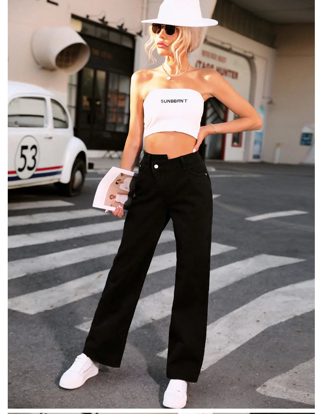 Women Clothing Casual Loose Drooping Slimming High Waist Denim Trousers