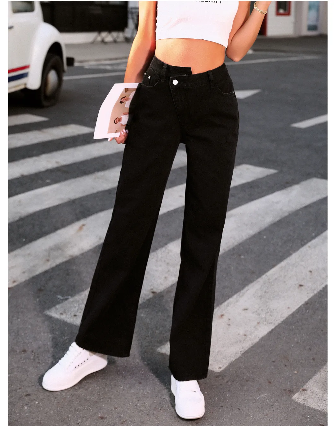 Women Clothing Casual Loose Drooping Slimming High Waist Denim Trousers