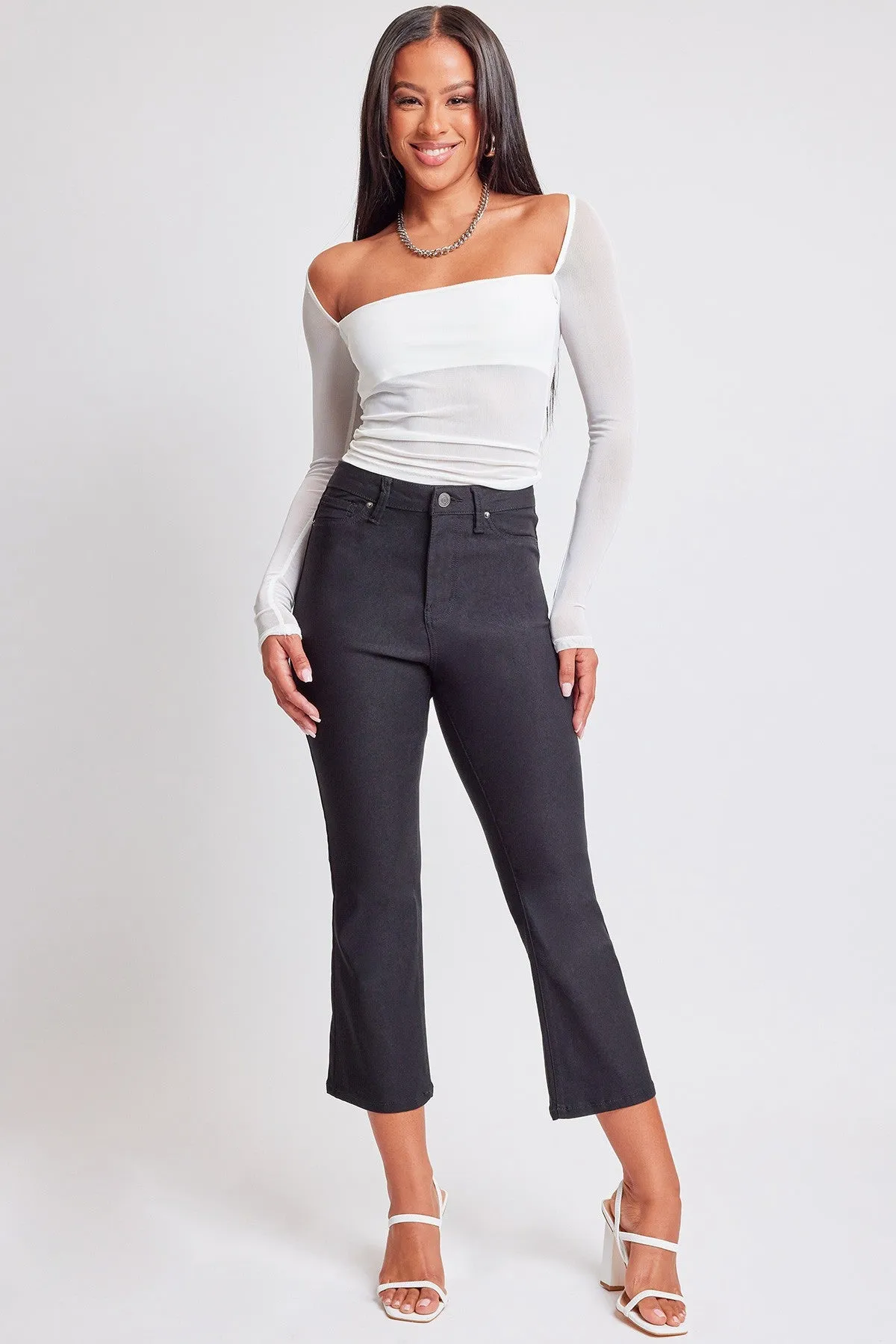 YMI Hyperstretch Cropped Kick Flare Jean: Black