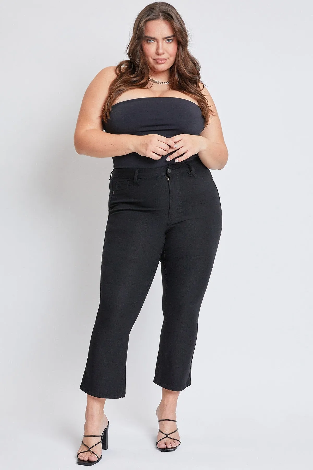 YMI Hyperstretch Cropped Kick Flare Jean: Black